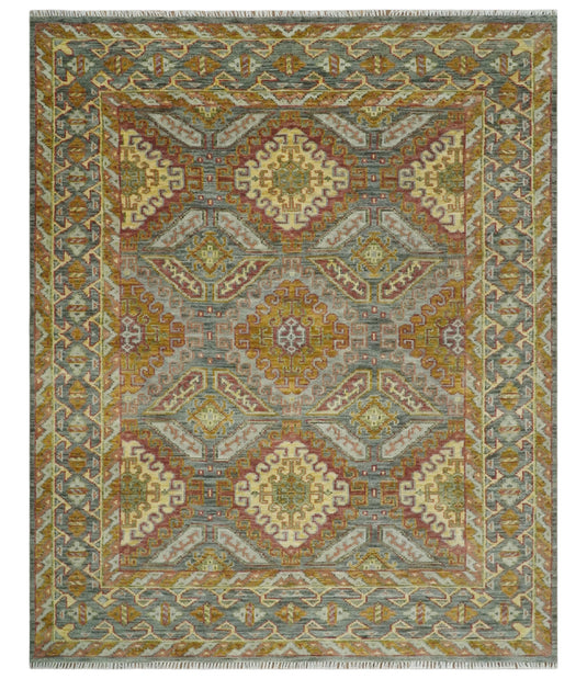 Gold and Gray Hand knotted Oriental 8x10 wool Area Rug Ideal for Bedroom,Living Room and Dining Room