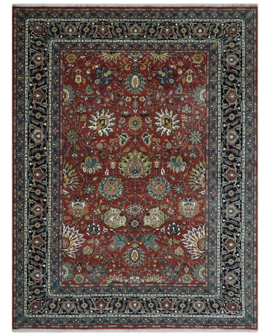 Traditional Turkish Red and Black 8x10 and 9x12 Hand knotted wool Area Rug