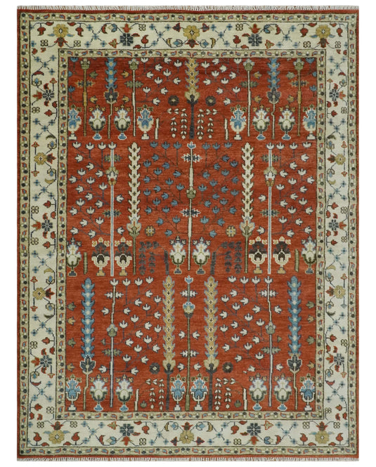Traditional Turkish Tree of Life Rust and Ivory Hand knotted 9x12 wool Area Rug