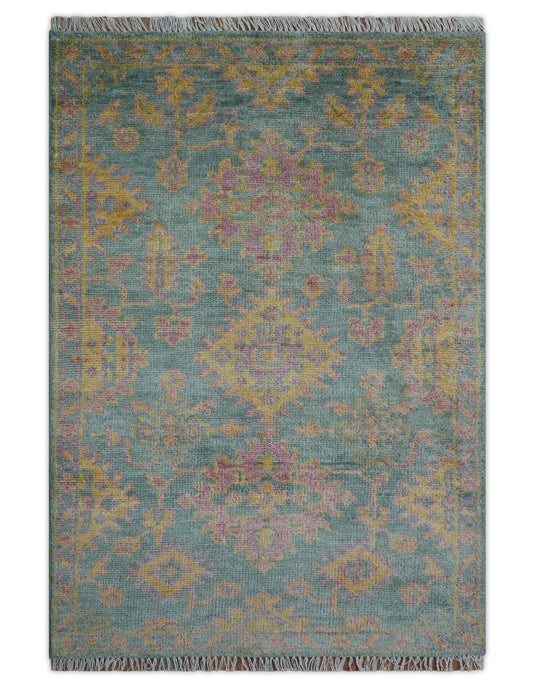 Traditional Turkish Design Blue And Beige 4x6 ft Hand Knotted Wool Area Rug