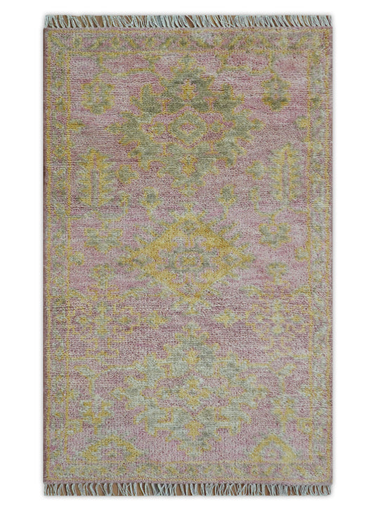 Traditional Turkish Design Pink And Beige 3x5 ft Hand Knotted Wool Area Rug