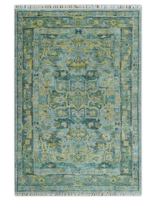 Hand Knotted Heriz Rug Green and Silver Ideal for Living, Bedroom and Dining Rooms- (FC)