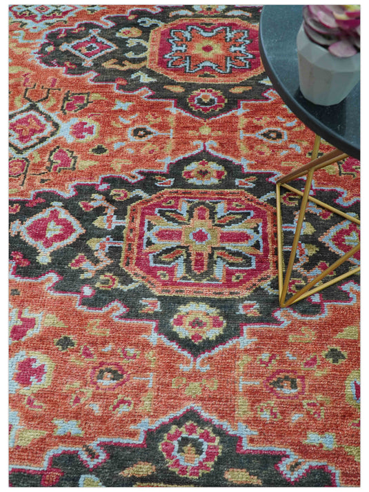 Traditional Medallion Rust And Black 8x10 Hand Knotted Wool Ideal for Living, Bedroom And Dining Rooms