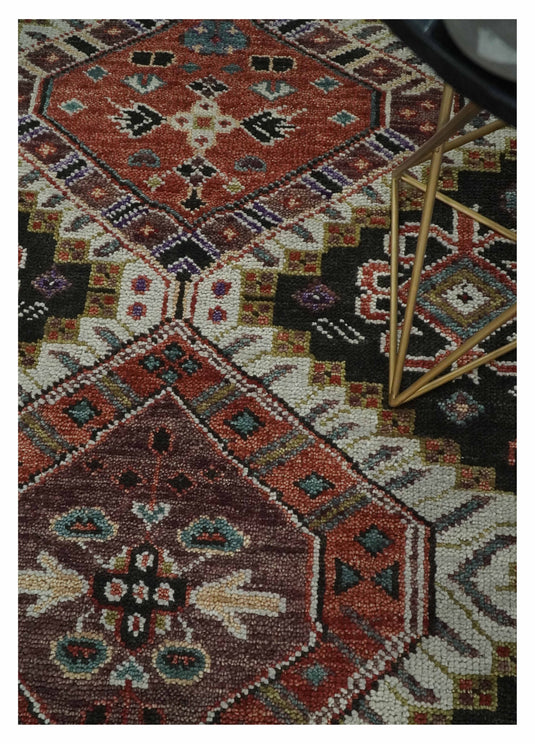 Rust, Black and Ivory Wool Traditional Antique Vintage Persian Hand knotted Area Rug