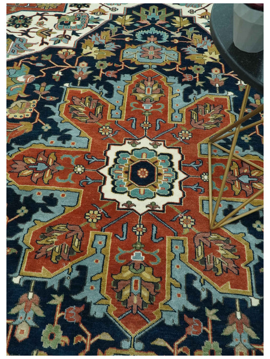 Hand Knotted Ivory, Black And Rust Traditional Floral Wool Rug 9x12 ft Ideal for Living, Bedroom And Dining Rooms | CP2471912