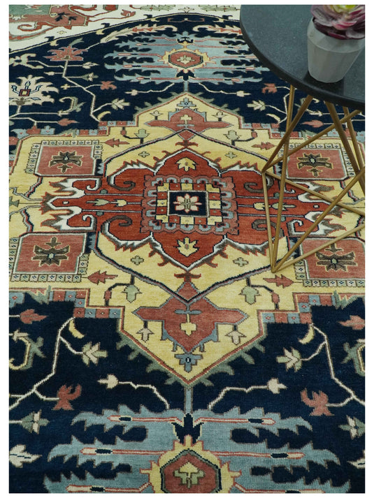 Hand Knotted Rust, Ivory And Black Herati Wool Rug 9x12 ft Ideal for Living, Bedroom And Dining Rooms | CP2470912