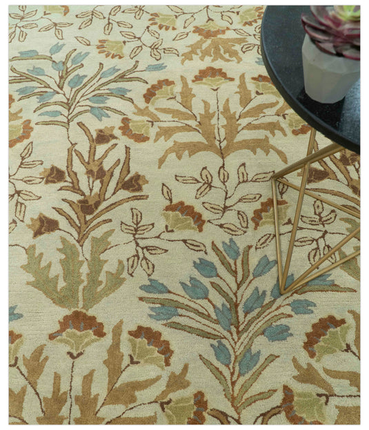 Custom Made Traditional Floral Brown And Beige Hand Tufted Wool Area Rug
