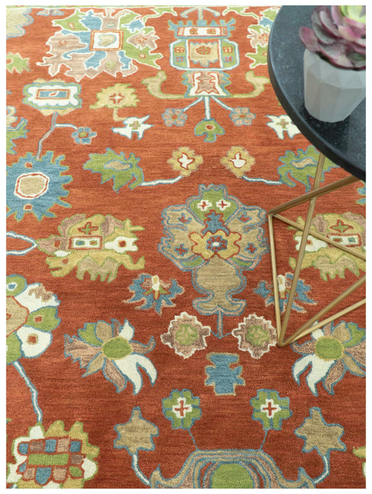 Custom Made Traditional Oushak Rust And Beige Hand Tufted Wool Area Rug