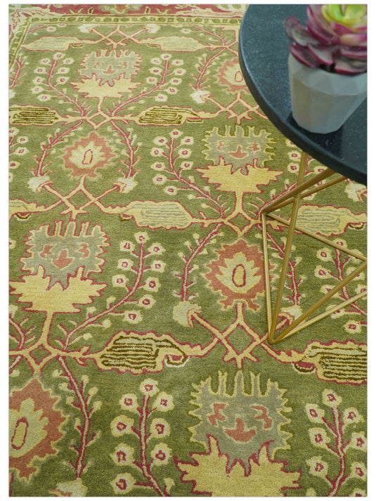 Custom Made Traditional Floral Green And Gold Hand Tufted Wool Area Rug
