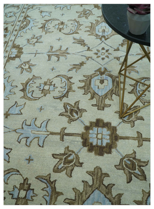 Custom Made Beige, Gray And Silver Traditional Oushak Hand Tufted Wool Area Rug