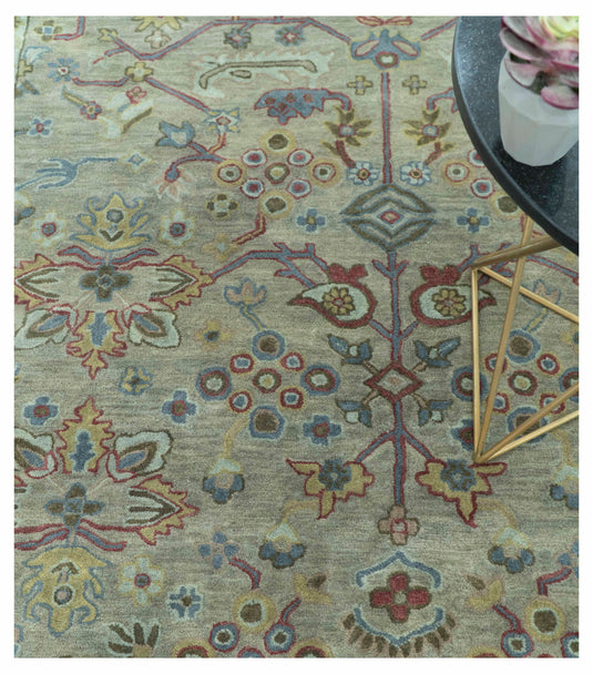 Traditional Floral Green And Brown Hand Tufted 8x10 ft Bedroom, Living Room Rug Wool Area Rug