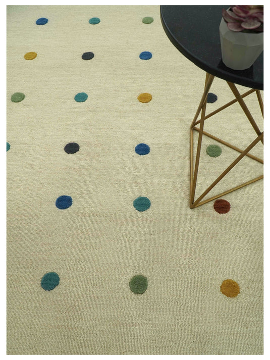 Modern Cream And Colorful Dots Hand Tufted 8x10 ft Bedroom, Living Room Rug Wool Area Rug