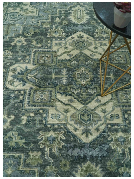 Ivory And Gray Traditional Hand Knotted Wool Rug 8x10 ft Ideal for Living, Bedroom And Dining Rooms