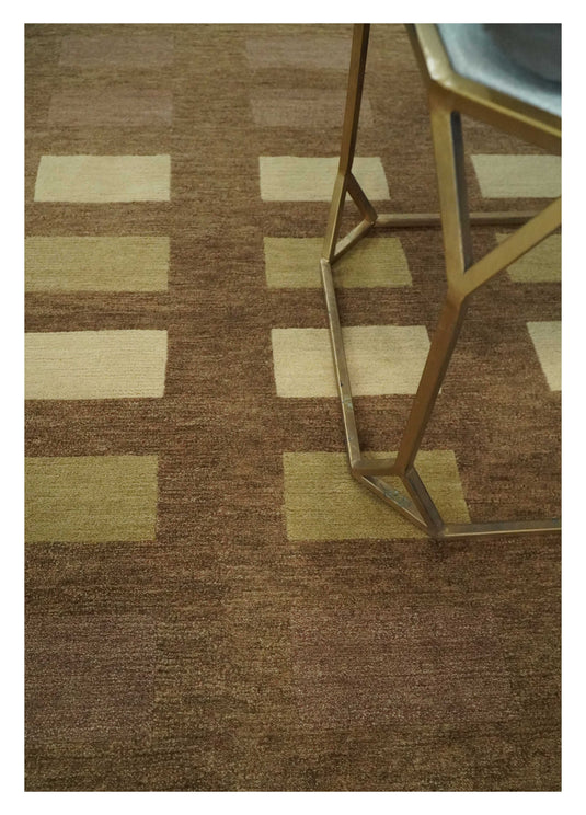 Modern Geometrical Pattern Handloom Brown, Beige and Olive 4x6 ft Bedroom, Living Room Rug , Wool Area Rug AAOC746