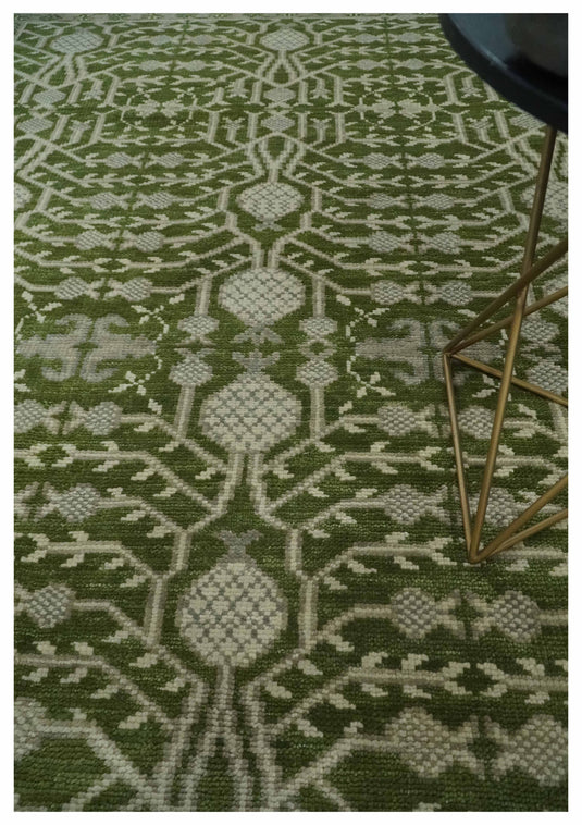 Traditional Oriental Oushak Hand knotted Green, Ivory and Silver 8x10 ft Bedroom, Living Room Rug ,wool Area Rug