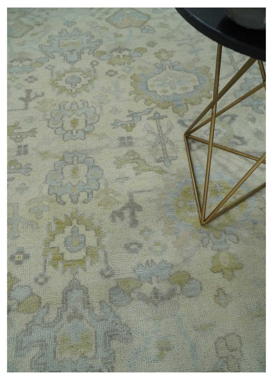 Antique Look Hand Knotted Oushak Rug Beige and Grey Multi Size Ideal for Living, Bedroom, and Dining Room