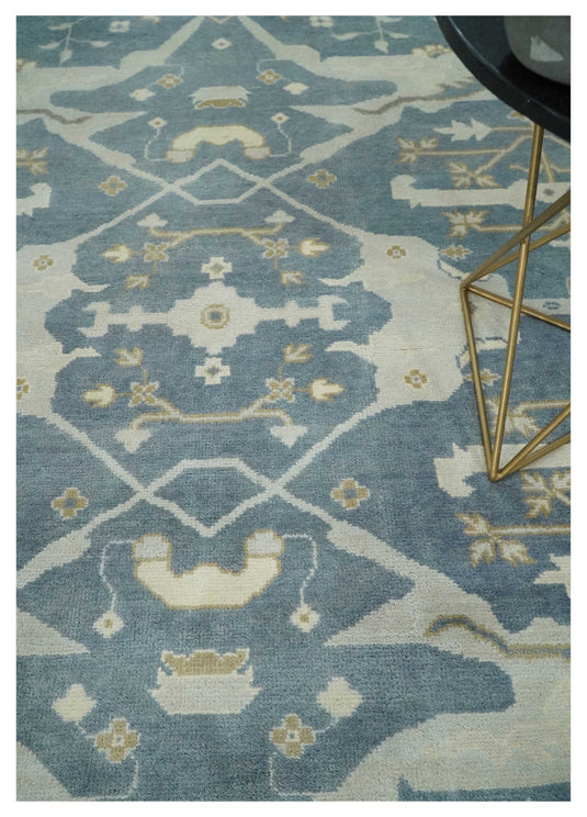 Traditional 8x9 Hand Knotted Gray, Ivory and Beige Oriental Oushak Wool Area Rug