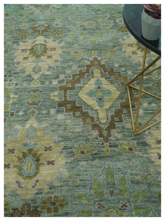 Hand Knotted Green And Blue Floral Wool Rug 9x12 ft Ideal for Living, Bedroom And Dining Rooms | CP2456912