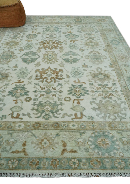 Ivory and Silver Hand knotted Traditional Oushak 8x10 wool Area Rug
