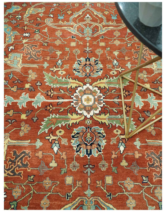 Hand Knotted Herati Rust, Green, Yellow, Blue And Black Wool Rug 8x10 ft Ideal for Living, Bedroom And Dining Rooms | CP2434810