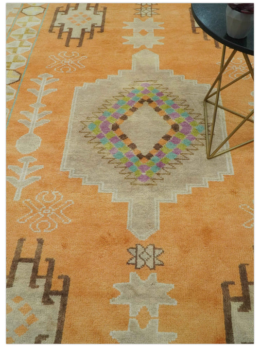 Southwestern Light Orange And Beige Hand knotted Wool Rug 8x10 ft Ideal for Living, Bedroom And Dining Rooms