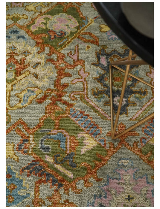 Traditional Antique Moss  Hand knotted Oushak Silver, Rust and Pink Wool Area Rug,4x6, 5x8, 6x9, 8x10, 9x12,10x14 and 12x15 Living Room Rug | CP616S