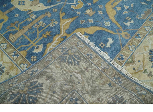Traditional Oriental Oushak Hand knotted Blue and Beige 8x10 ft Bedroom, Living Room Rug ,wool Area Rug