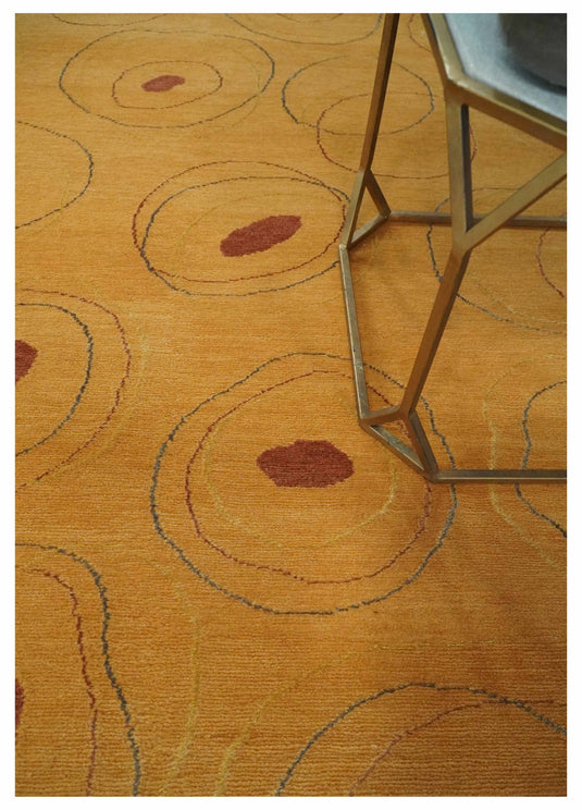 Contemporary geometrical Hand knotted Mustard and Rust 5x8 ft Bedroom, Living Room Rug Wool and Viscose Area Rug
