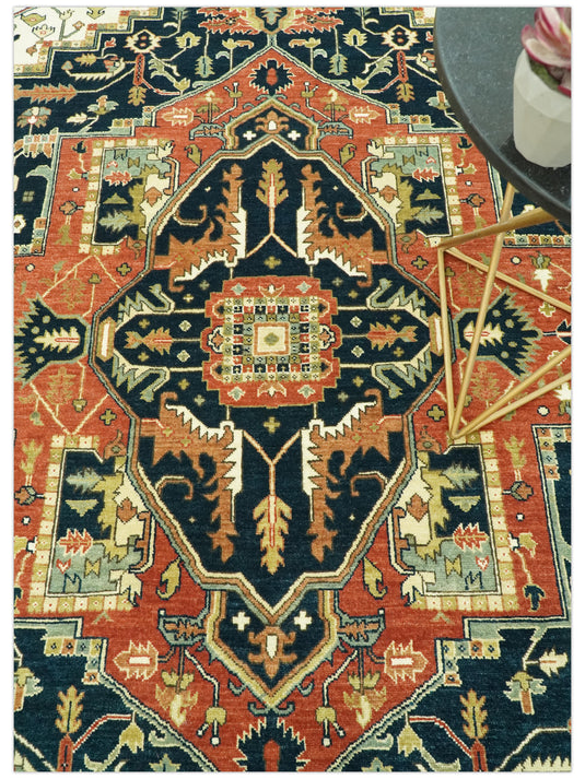 Hand Knotted Black, Rust And Cream Traditional Herati Wool Rug 9X12 ft Ideal for Living, Bedroom And Dining Rooms | CP2446912
