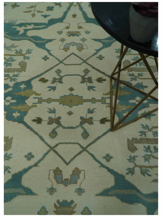Traditional Oushak Traditional Oushak Ivory, Aqua, And Gray Hand Knotted Wool Rug 8x10 ft Ideal for Living, Bedroom And Dining Rooms