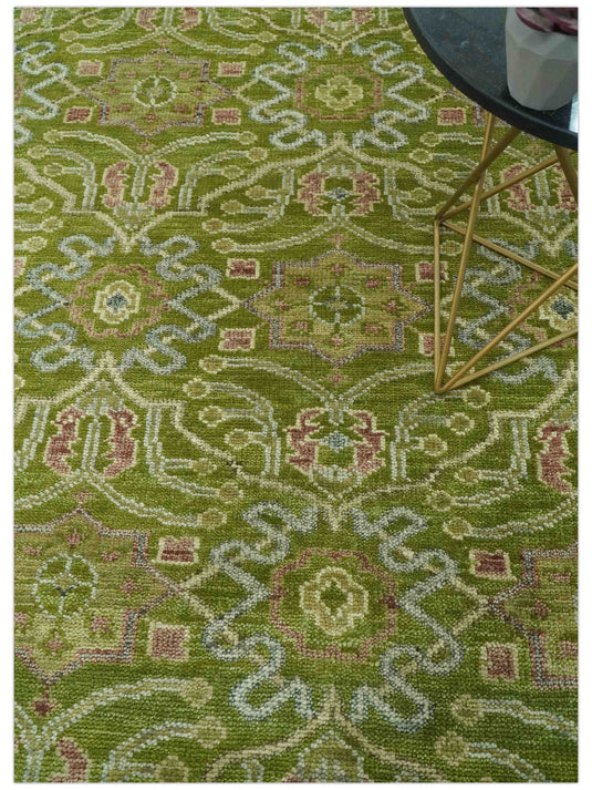 Traditional Floral Green, Brown And Gray Hand Knotted Wool Rug 8x10 ft Ideal for Living, Bedroom And Dining Rooms