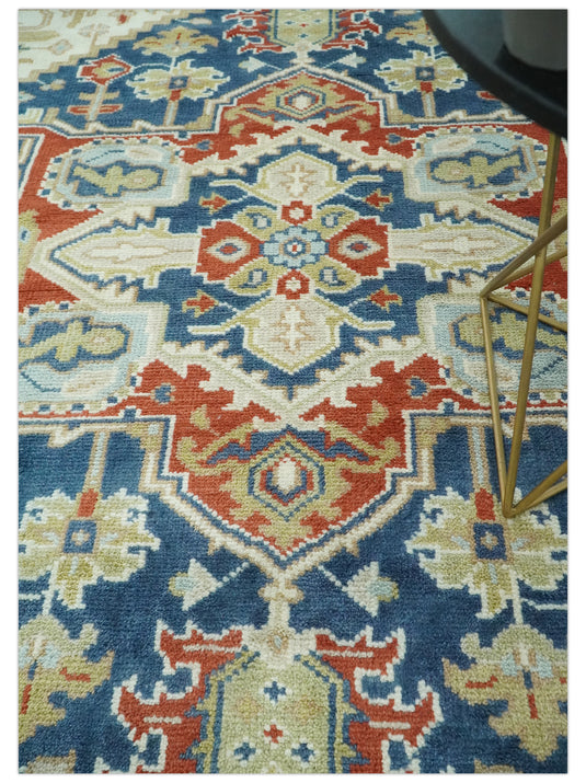 Traditional Pattern Blue, Ivory, Red and Beige Hand Knotted 8x10 ft wool Area Rug