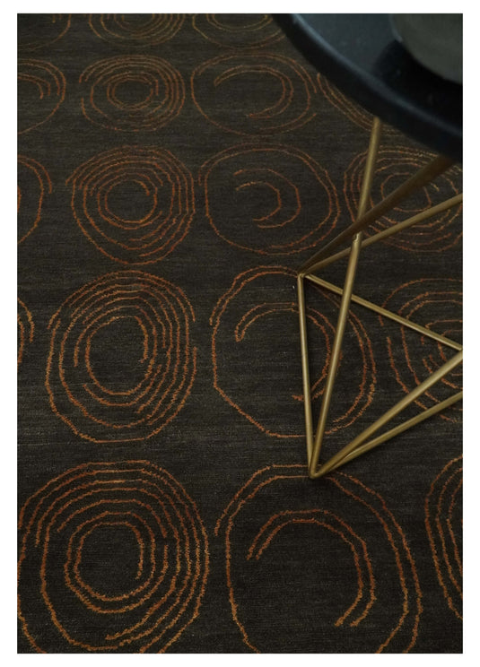 Modern geometrical Hand knotted Charcoal and Brown 5x8 ft Bedroom, Living Room Rug Wool and Art silk Area Rug