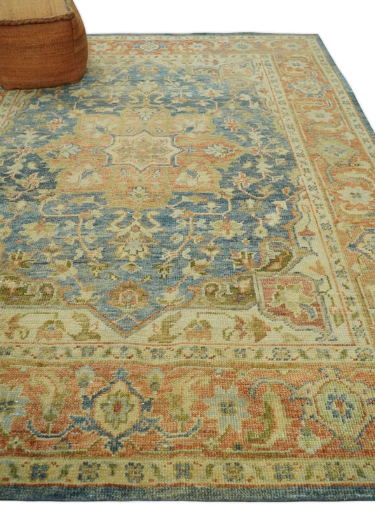 Traditional Vintage Hand Knotted Beige, Gray and Rust 8x10 ft Bedroom, Living Room Rug, Wool Area Rug