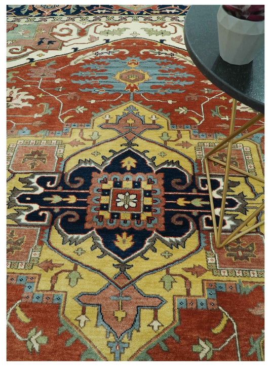 Hand Knotted Traditional Rust, Ivory, Black And Yellow Wool Rug 9x12 ft Ideal for Living, Bedroom And Dining Rooms | CP2475912