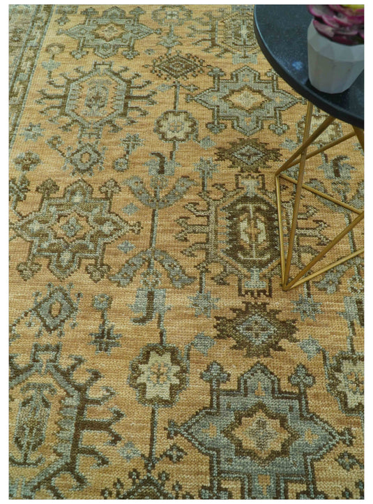 Custom Made Traditional Trible Camel And Gray Hand Knotted Wool Area Rug