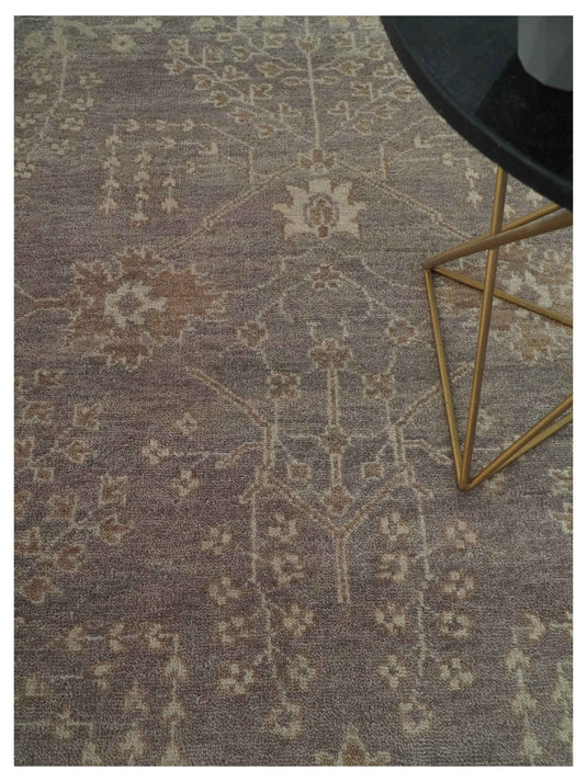 Custom Made Hand Knotted Beige And Brown Tree of Life Wool Area Rug