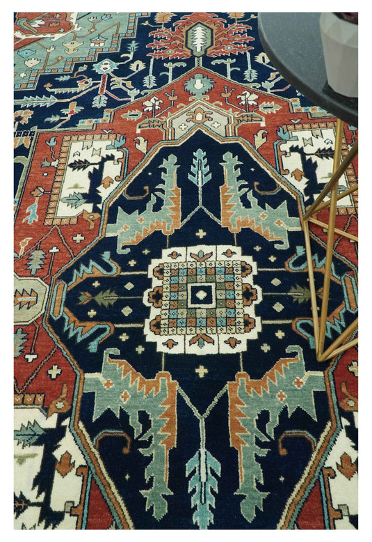 Black, Rust, And Green Traditional Serapi Hand Knotted Wool Rug 9x12 ft Ideal for Living, Bedroom And Dining Rooms | CP1811912B