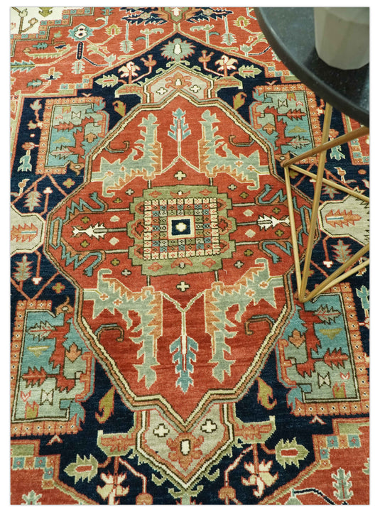 Hand Knotted Traditional Rust, Black And Ivory Wool Rug 8x10 ft Ideal for Living, Bedroom And Dining Rooms | CP2437810