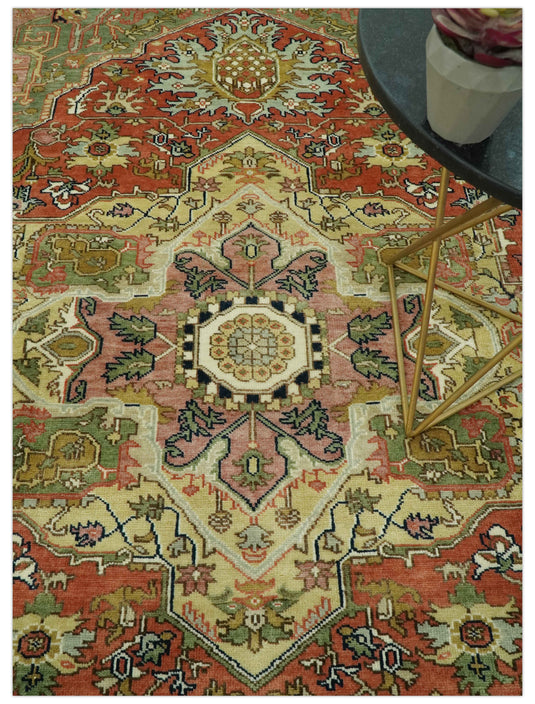 Hand Knotted Traditional Herati Green, Peach, Black, Ivory And Rust Wool Rug 8x10 ft Ideal for Living, Bedroom And Dining Rooms | CP2448810