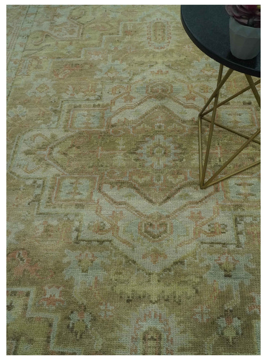 Custom Made Hand Knotted Olive And Beige Traditional Design Wool Rug Wool Area Rug