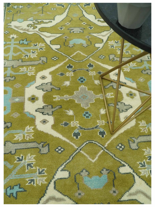 Hand Knotted Oriental Oushak Olive, Ivory, Gray And Blue Wool Rug 6x9 ft Ideal for Living, Bedroom And Dining Rooms | CP240269