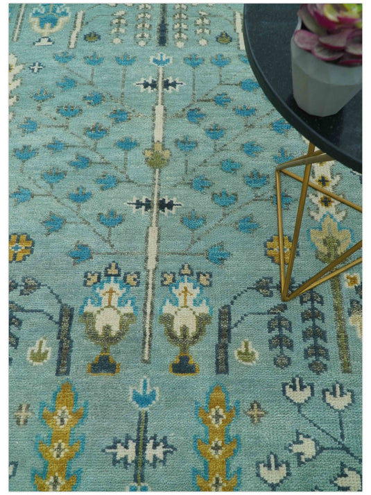Turkish Wool Oushak Rug, Blue and Ivory Hand Knotted 6x9, 8x10, 9x12 and 10x14 Antique Vintage Style Rug, Bedroom, Living Room Rug