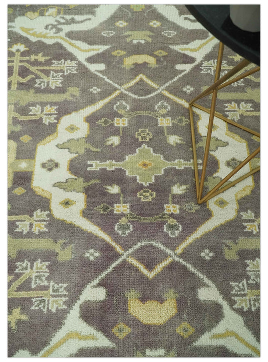 Hand Knotted Oriental Oushak Brown, Beige And Ivory Rug 6x9 ft Ideal for Living, Bedroom And Dining Rooms | CP36942