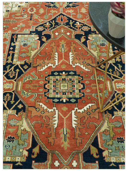 Hand Knotted Rust, Cream, And Black Heriz Serapi Wool Rug 9X12 ft Ideal for Living, Bedroom And Dining Rooms | CP2445912