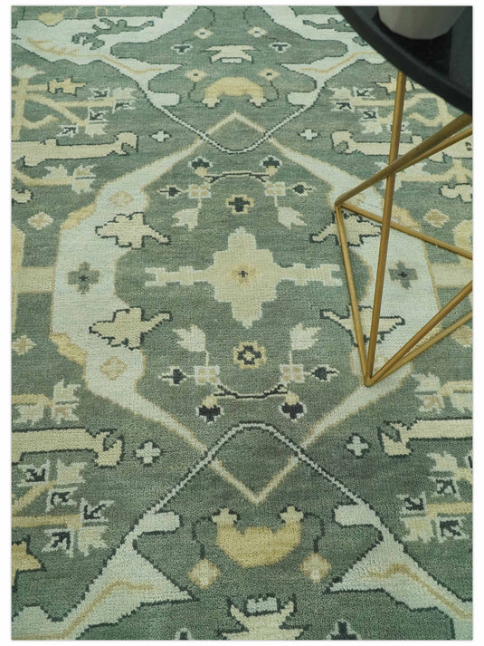 Hand Knotted Oriental Oushak Sage Green, Ivory And Beige Rug 6x9 ft Ideal for Living, Bedroom And Dining Rooms | CP38181
