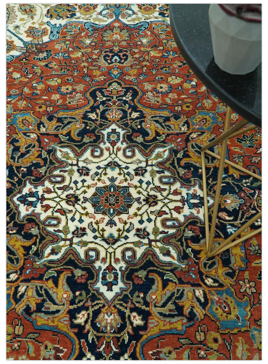 Hand Knotted Black, Rust, Ivory, Gold And Blue Heriz Serapi Wool Rug 8x10 ft Ideal for Living, Bedroom And Dining Rooms | CP2444810