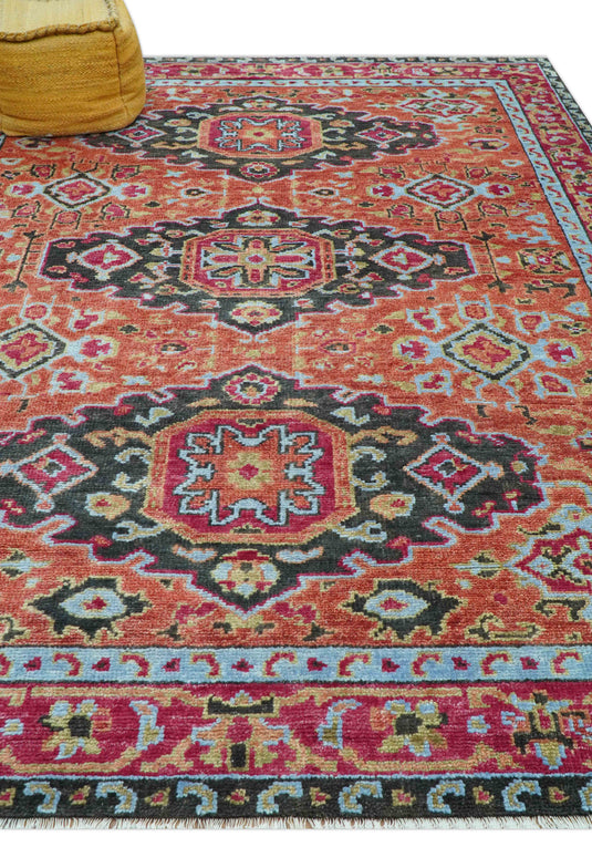 Custom Made Traditional Medallion Rust And Black Hand Knotted Wool Area Rug