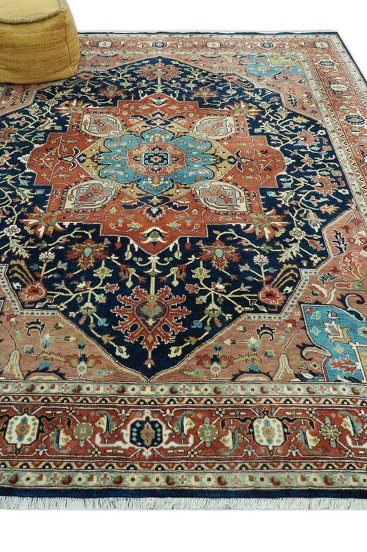 Hand Knotted Traditional Brown, Black, Blue And Olive Wool Rug 8x10 ft Ideal for Living, Bedroom And Dining Rooms | CP2443810