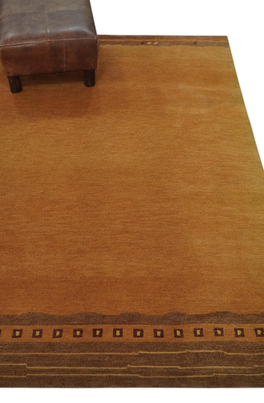 Modern Geometrical Pattern Hand Knotted Rust and Brown 4x6 ft Bedroom, Living Room Rug Wool Area Rug